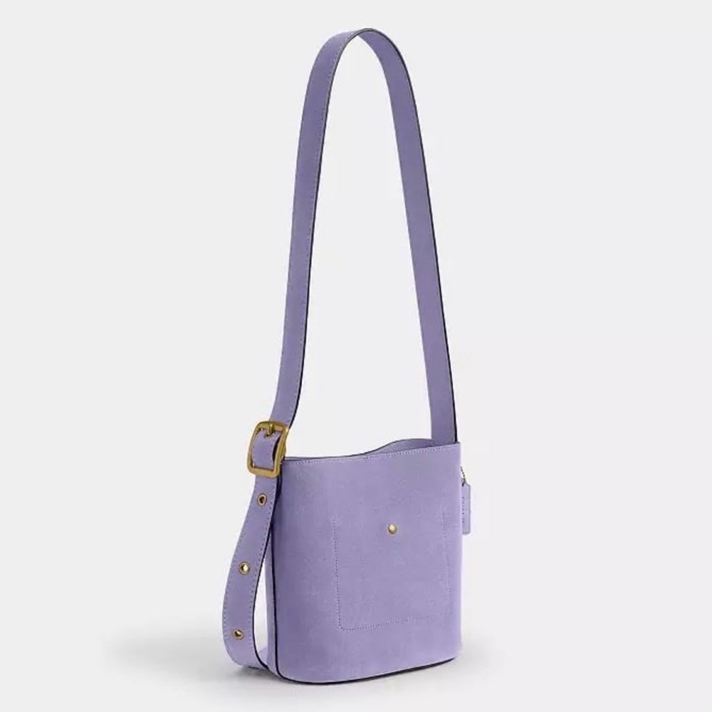 Coach Bleecker Bucket Bag 21 & Pouch in Brass/Violet Mist Purple Suede NWT - Picture 10 of 16